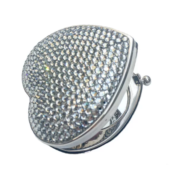 Crystal Silver Heart Mirror Compact - Image 2