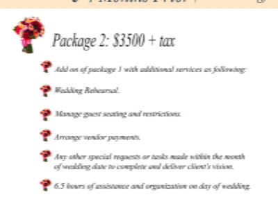 Day of wedding package 2 and pricing