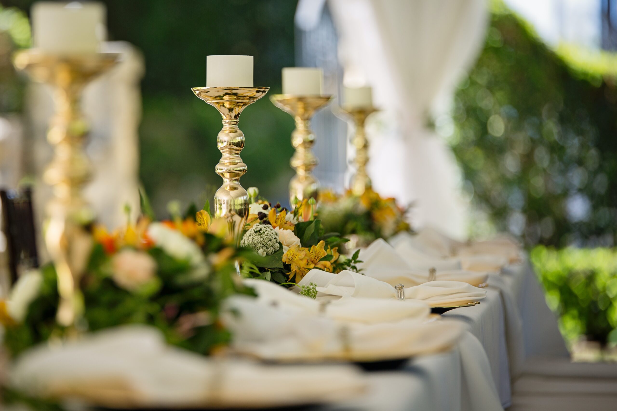 Table decor at a wedding venue