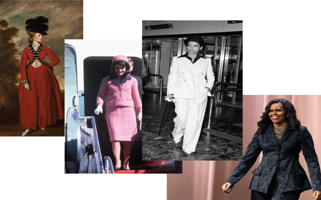 Women Fashion and Society: The Evolution of The Women’s Suit and What it Meant in History cover photo Michelle Obama Jackie Kennedy la puchucas
