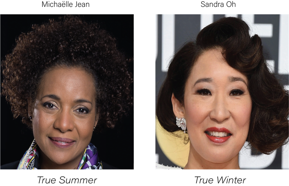 Michaelle jean and Sandra oh true winter and true summer seasonal colour analysis examples