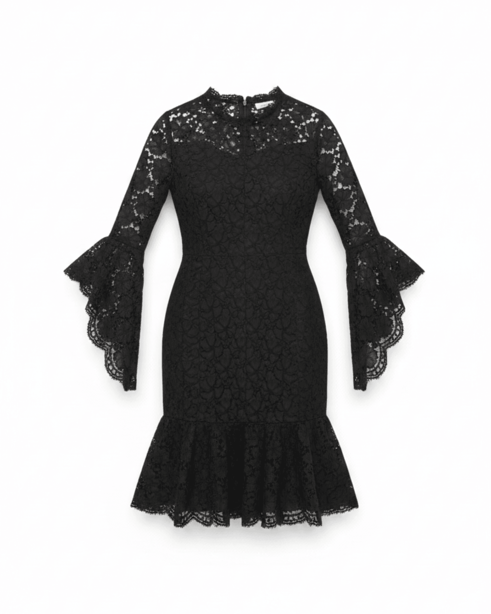 Solene Fan Sleeve Midi Dress in Lace Silk